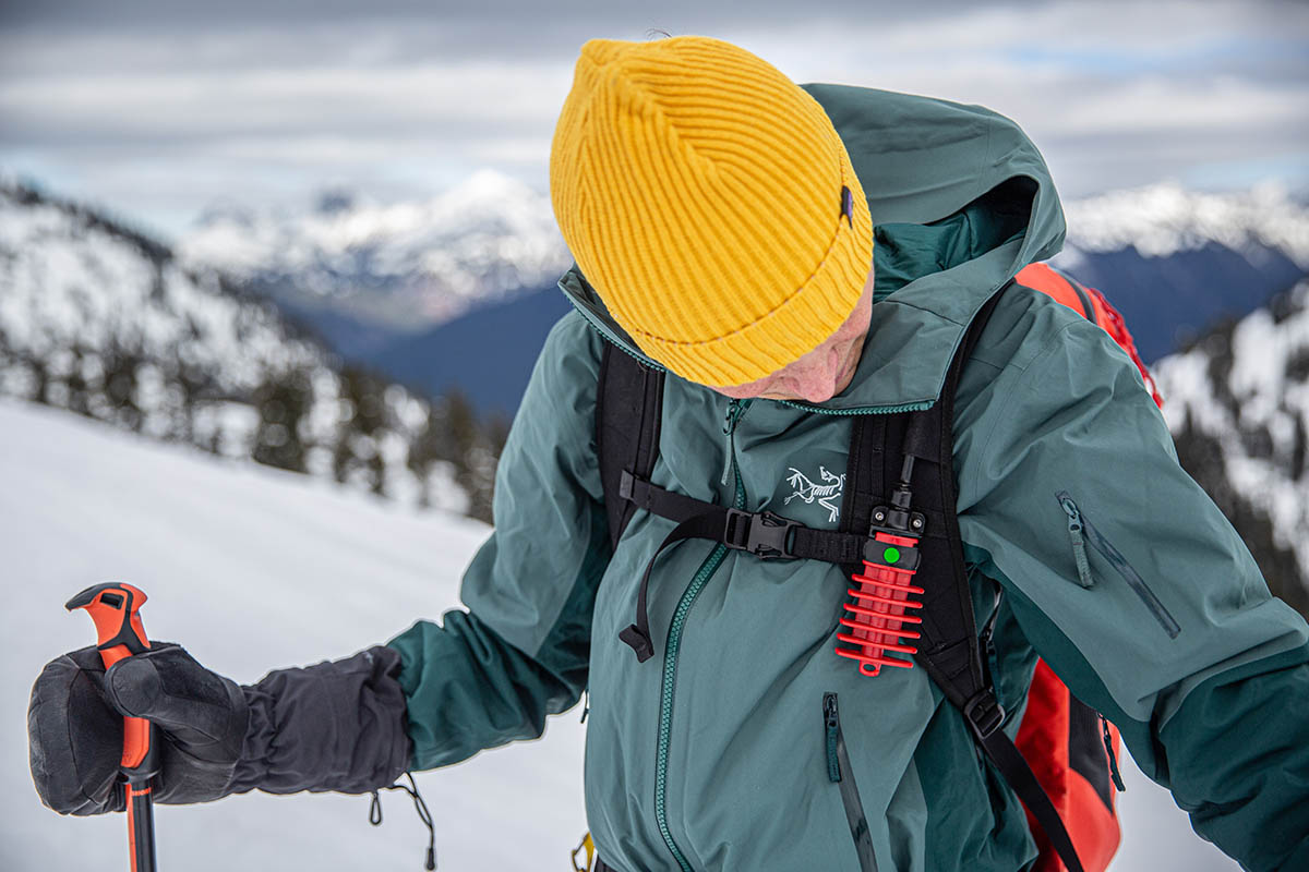 Arc'teryx Sentinel Insulated Jacket (closeup with pack on)