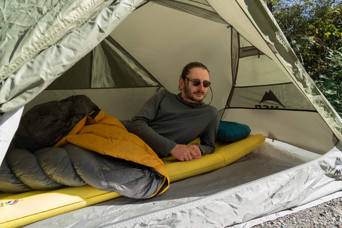 Big Agnes Divide Insulated (laying on pad in tent)