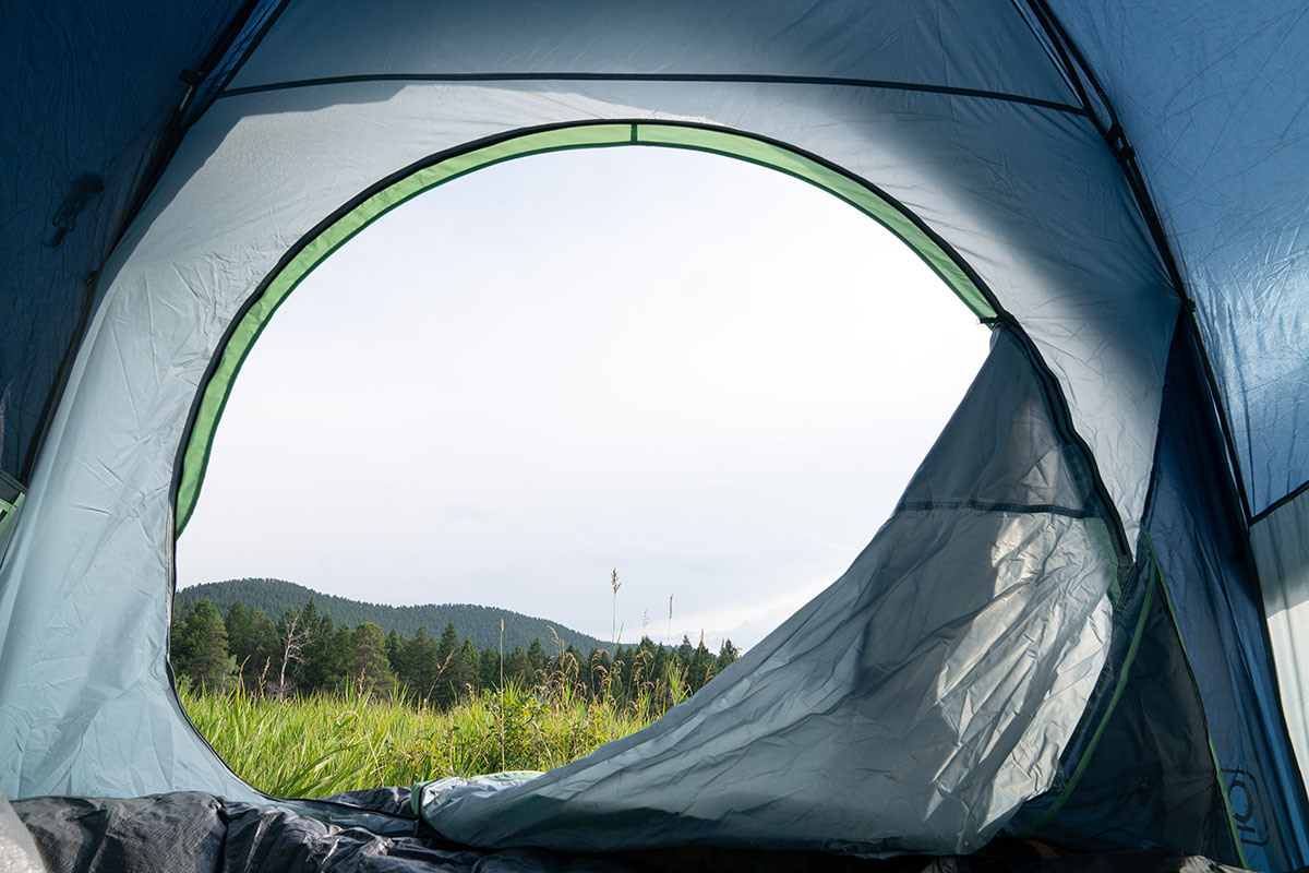 Coleman Skydome 6P camping tent (looking out front door)