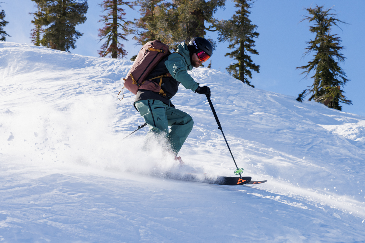 Flylow Gear Baker Bib (skiing through fresh snow)