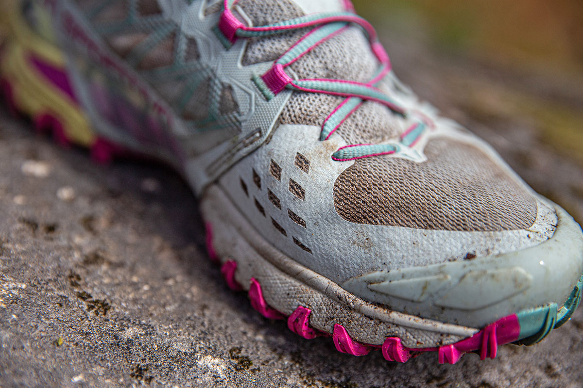 La Sportiva Bushido III trail running shoe (closeup of lugs over side)