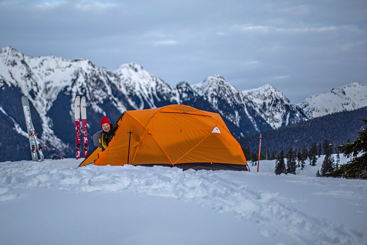 Nemo Kunai 3P tent (peeking out in mountains)