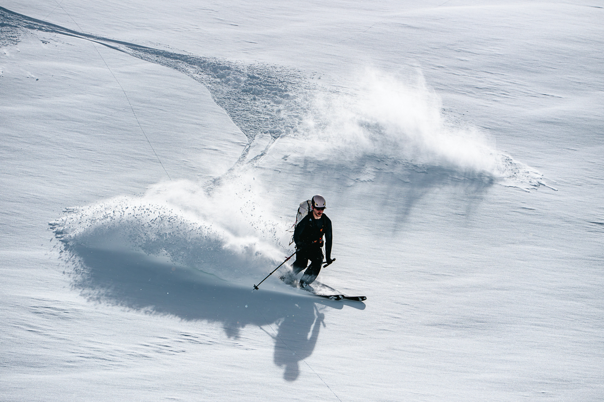 Outdoor Research Skytour AscentShell Bib (skiing through fresh snow)