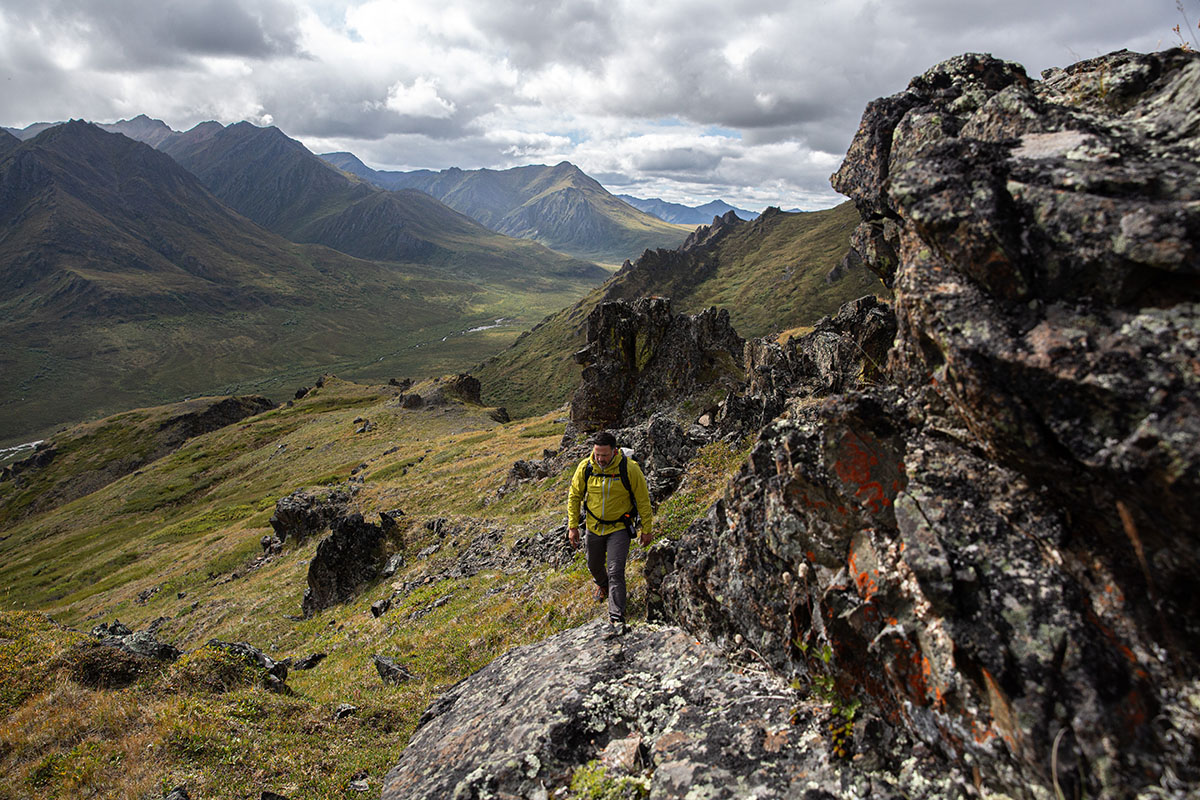 Patagonia Granite Crest Rain Jacket (wide shot while hiking)