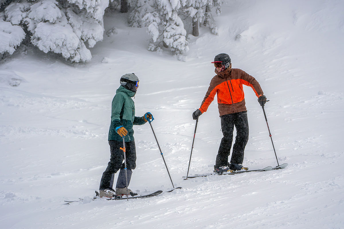 REI Co-op First Chair GTX ski jacket (chatting on run)