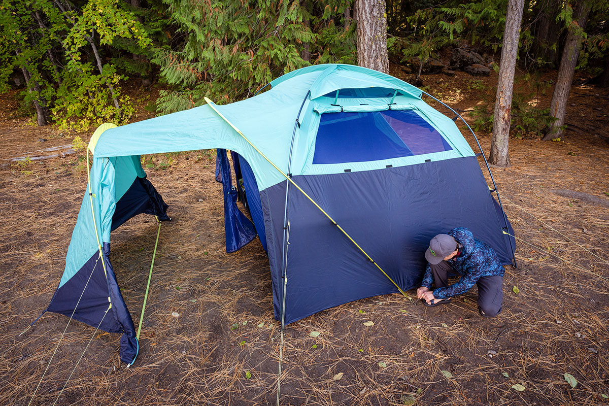 The North Face Wawona 6 camping tent (staking out)