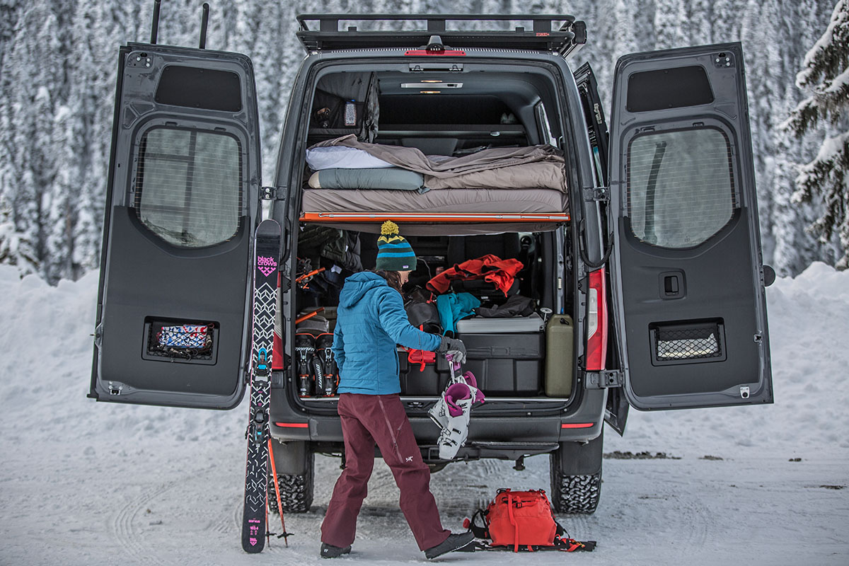 Outdoor gear sites (loading ski gear into van)