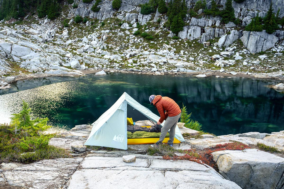 Outdoor gear sites (setting up REI Flash tent)