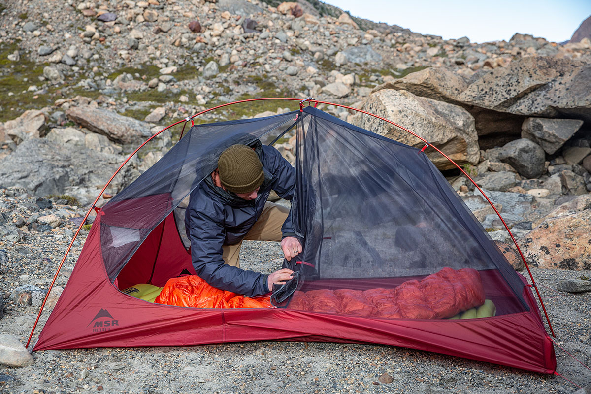 Semi-freestanding tent (setting up MSR FreeLite 2)