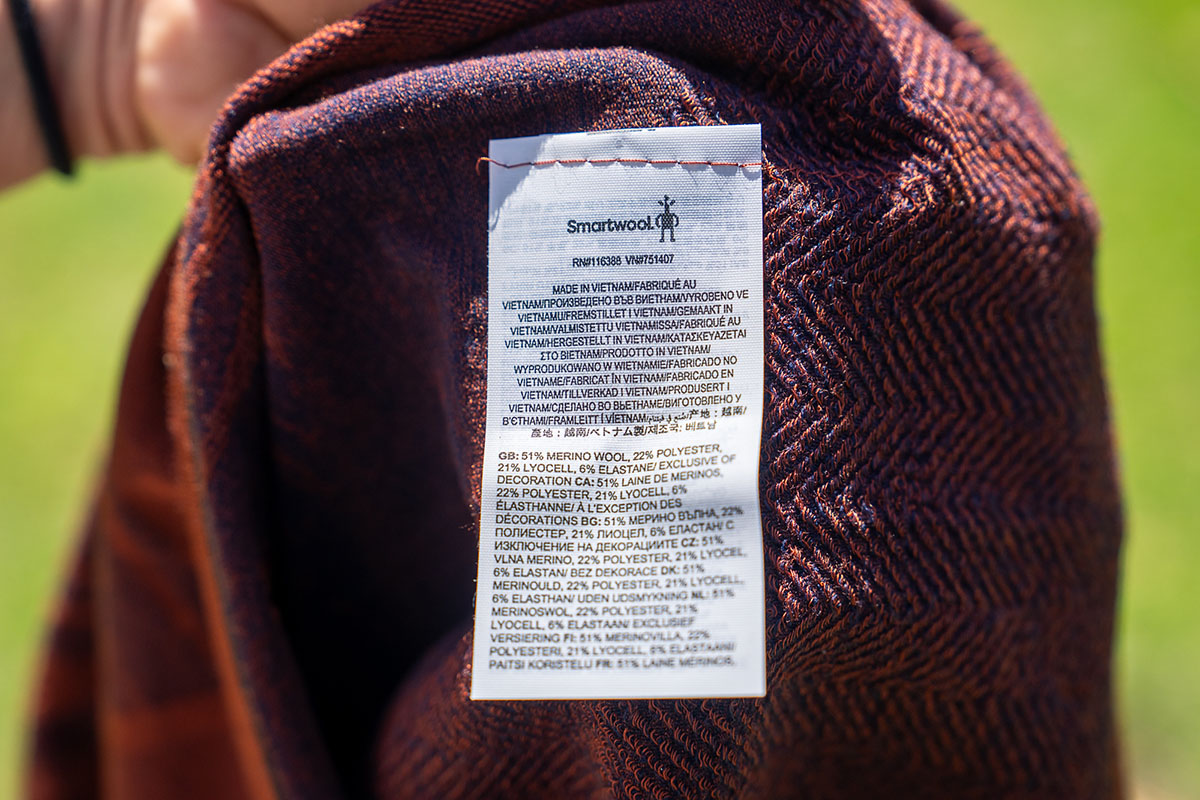 Merino wool (closeup of tag on Smartwool shirt)