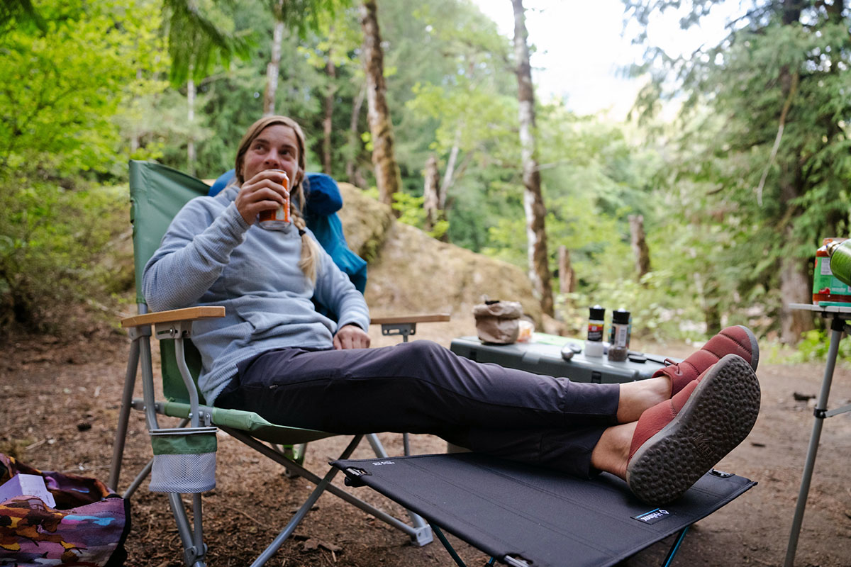 REI Co-op gift guide (wearing Camp Dreamer Slip Ons at camp)