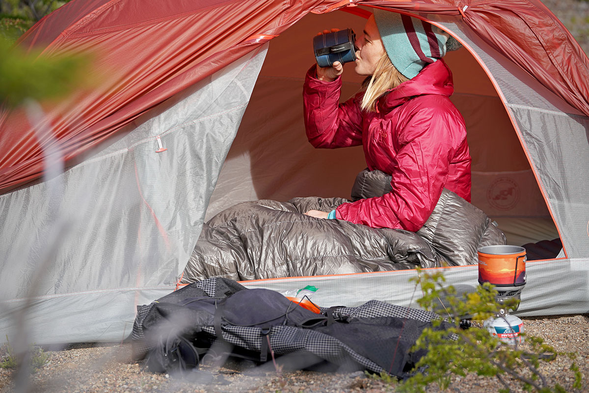 REI Co-op 4th of July Sale (drinking coffee in Big Agnes Copper Spur tent)