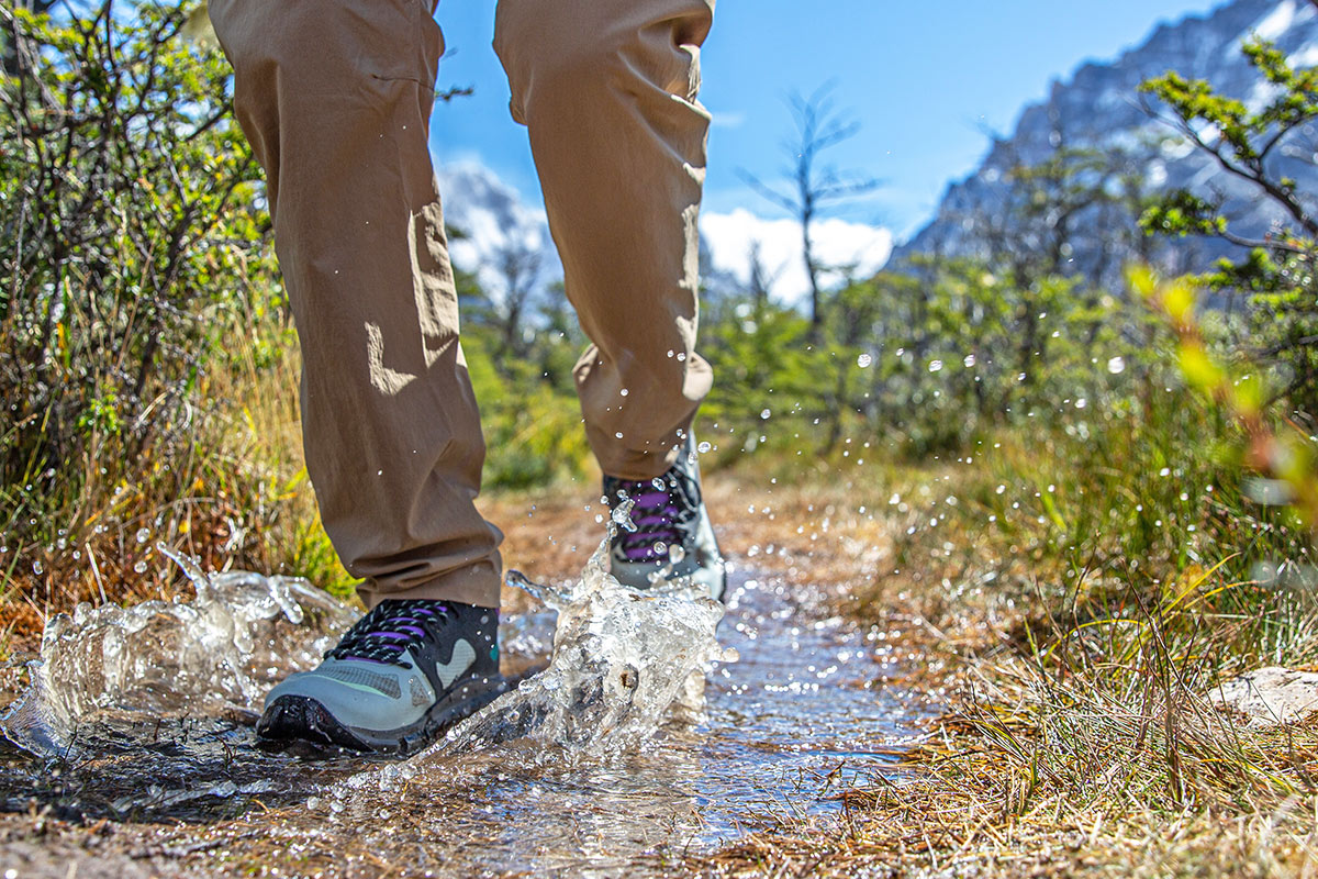 Waterproof hiking boots (stepping in shallow water)