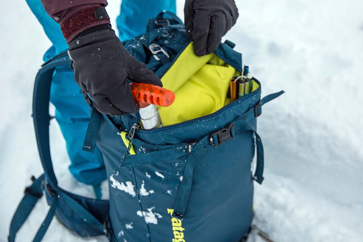 Winter camping gear (avalanche safety pocket)