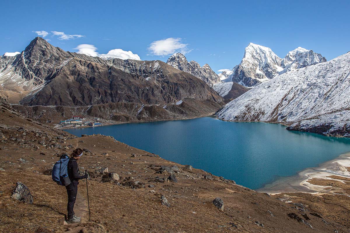 Nepal Trek (Sasha overlooking Gokyo and Gokyo Lake)