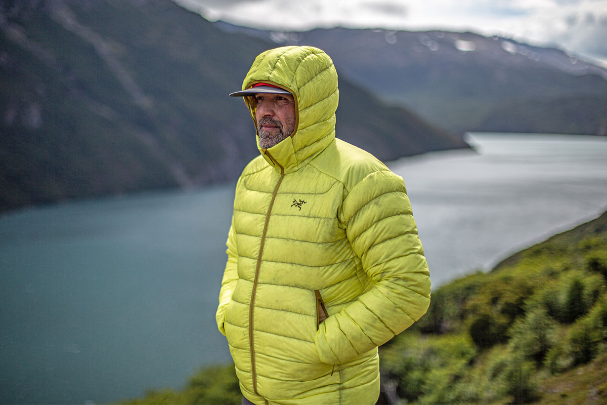 Arc'teryx Cerium Hoody (standing above lake in Patagonia)