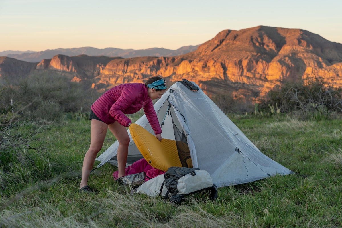 Testing ultralight sleeping pads while camping in the Superstitions