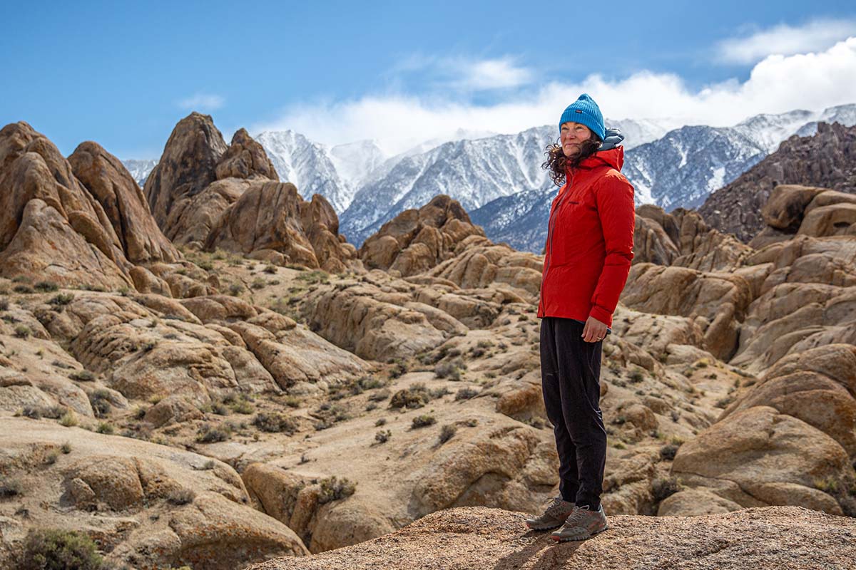 Patagonia M10 Storm Jacket (standing on rock)