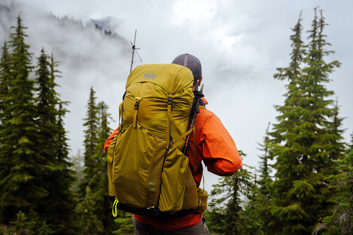 REI Anniversary Sale (overlooking foggy mountains with REI Flash 55 pack)