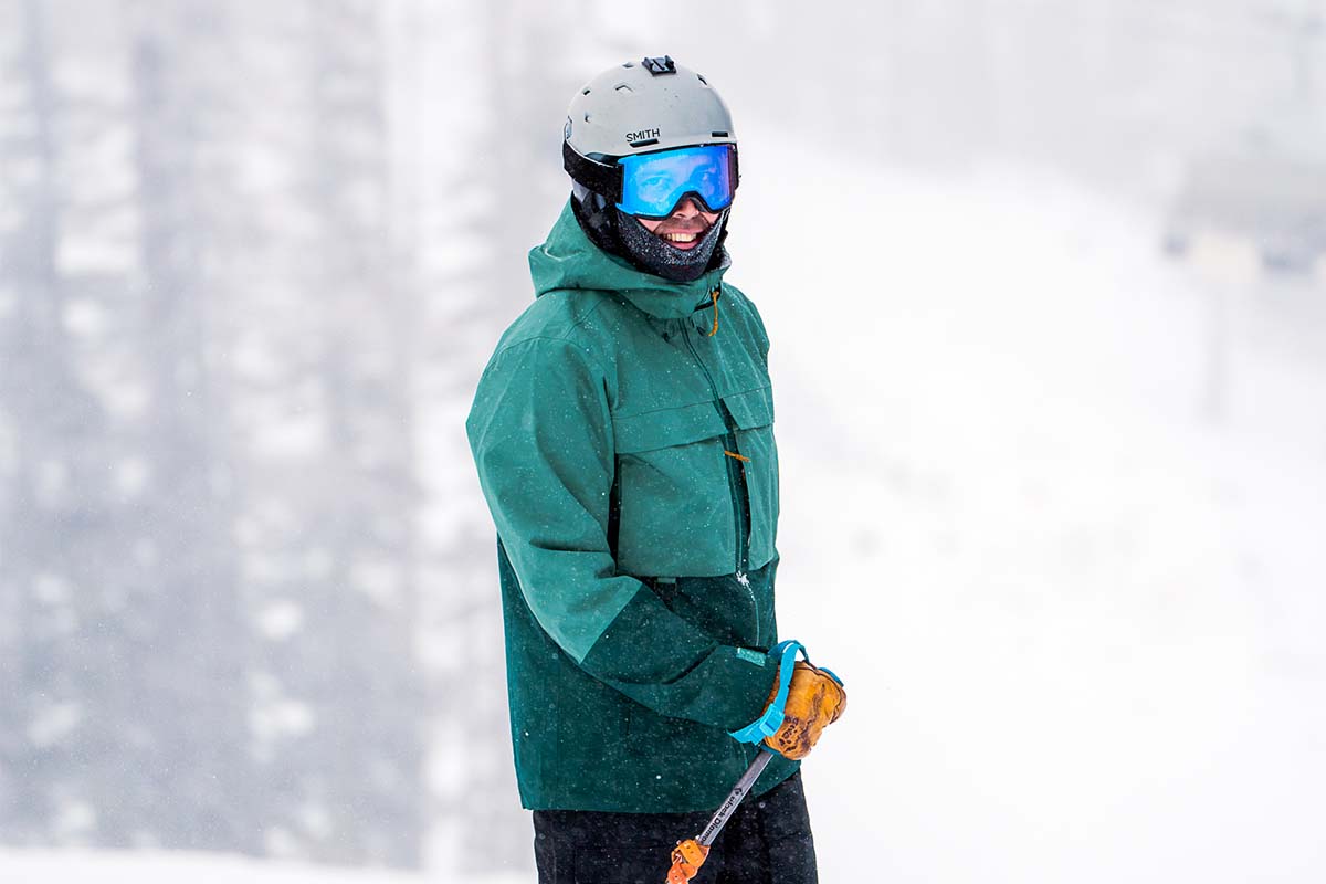 REI Co-op First Chair GTX ski jacket (at resort during snowstorm)