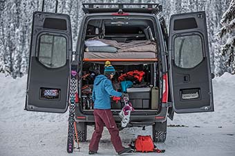 REI Gear Up Get Out Sale (organizing gear in back of van)