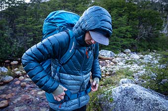 REI Magma 850 Down Hoodie (wearing with full pack)