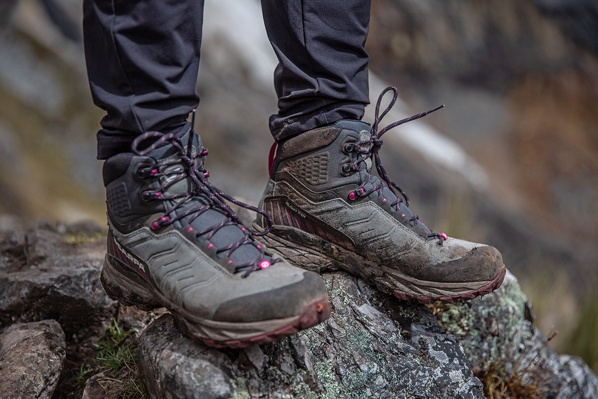 hiking boots snow and rock