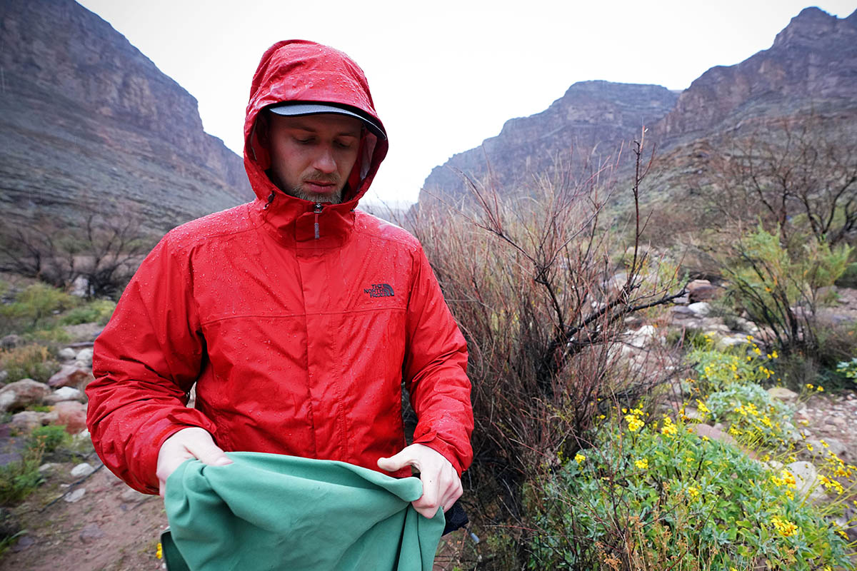 north face red raincoat