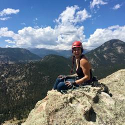 Penney at the summit of a climb in Eldorado Canyon